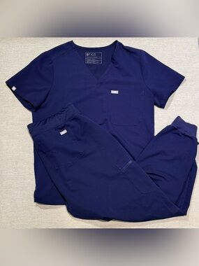 FIGS Navy Blue Scrub Set Medium Top and Large Pants